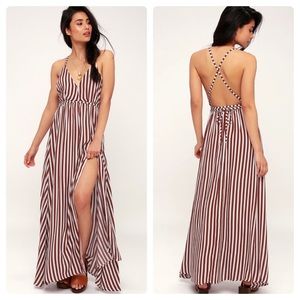 Faithfull the Brand XS Santa Rosa Maxi Dress Maroon Stripe Revolve Open Back